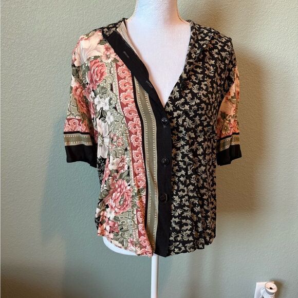 Vintage 80s Floral Button Down Women’s Shirt Paisley Vintage Size Large Modern M - Picture 1 of 6
